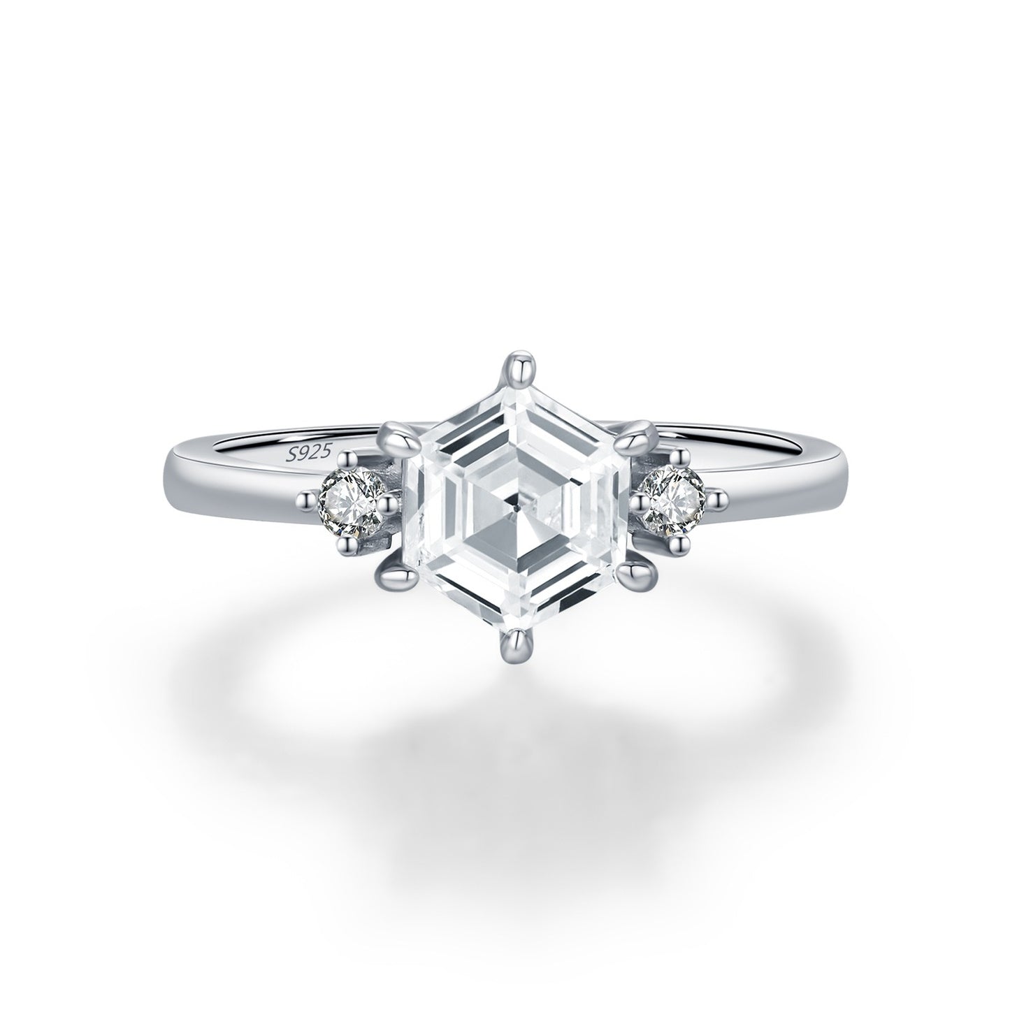 OliyaDesign S925 Sterling Silver Original Hexagonal Diamond Ring
