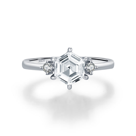 OliyaDesign S925 Sterling Silver Original Hexagonal Diamond Ring