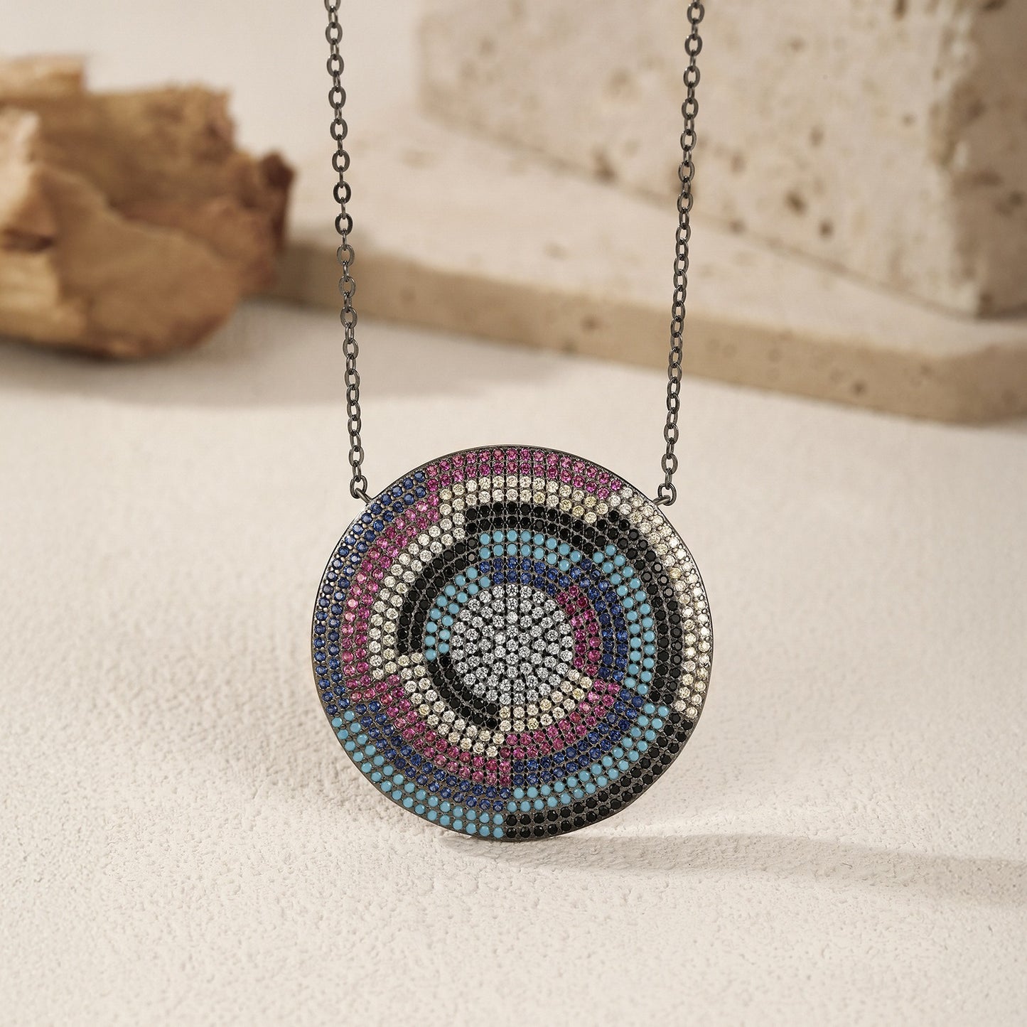 OliyaDesign S925 Sterling Silver Color-Blocked Pixel Style Shield Necklace