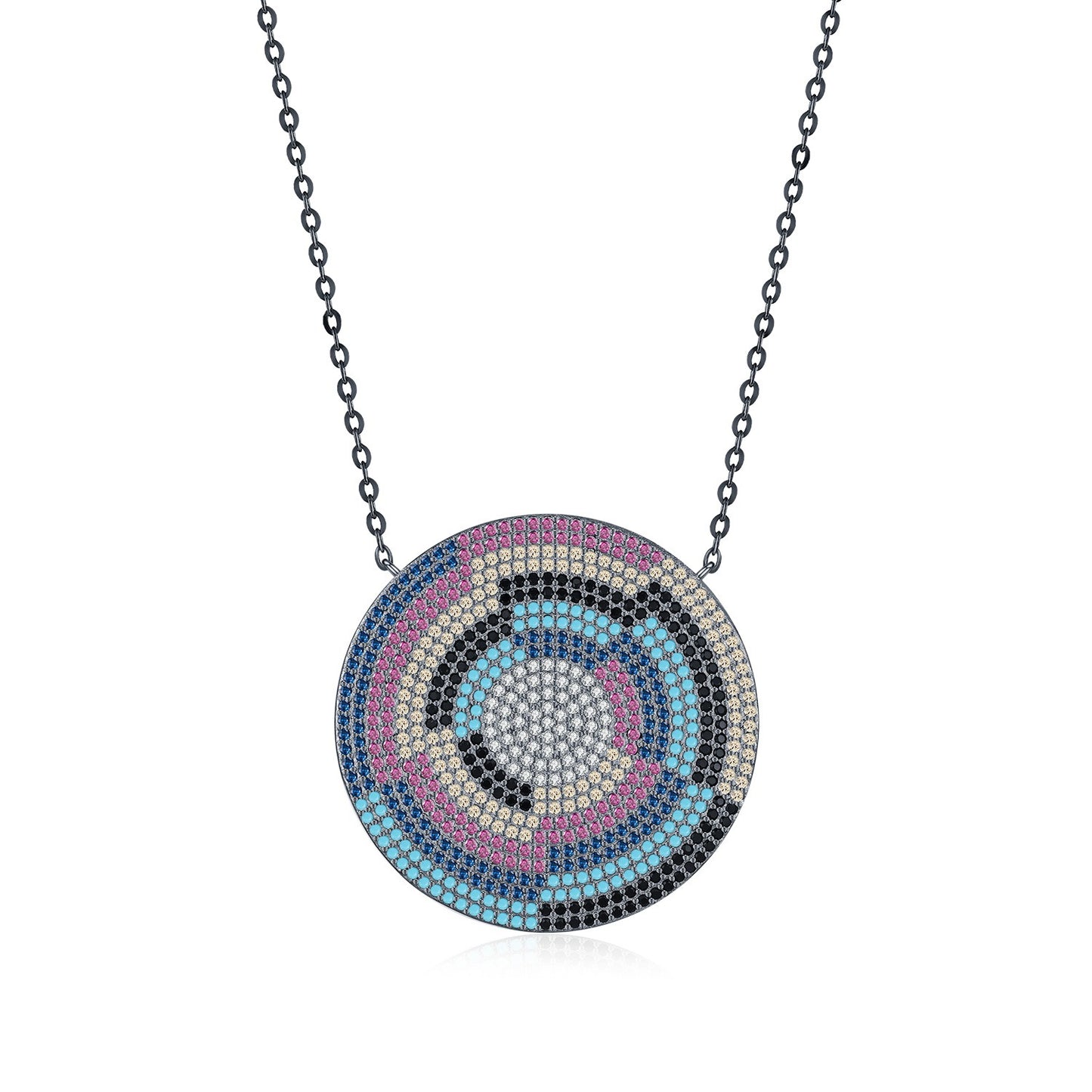 OliyaDesign S925 Sterling Silver Color-Blocked Pixel Style Shield Necklace