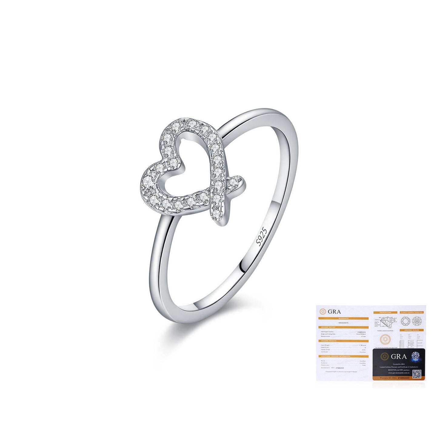 OliyaDesign Moissanite S925 Sterling Silver Sweet Irregular Heart Ring