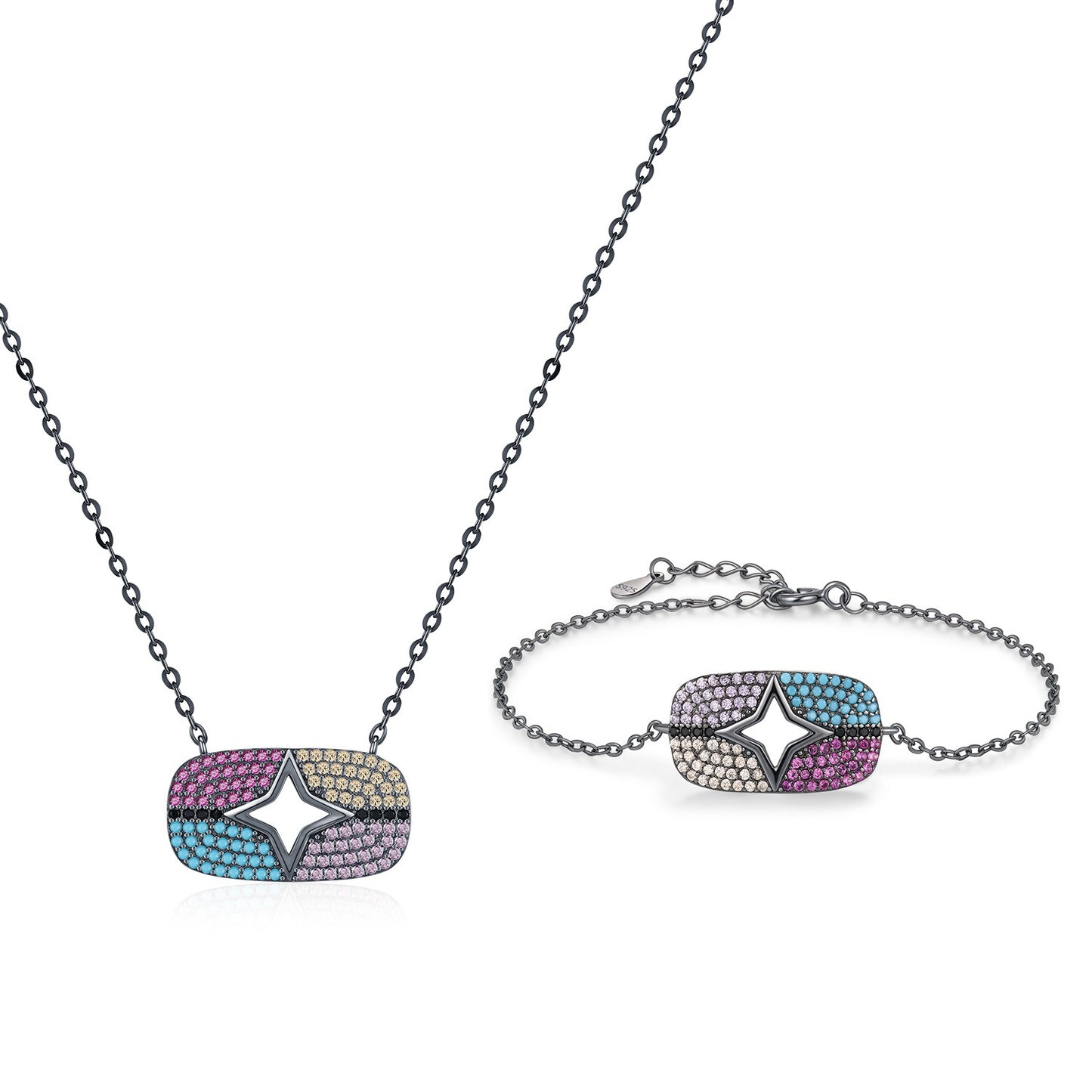 OliyaDesign S925 Sterling Silver Two-Tone Star Necklace