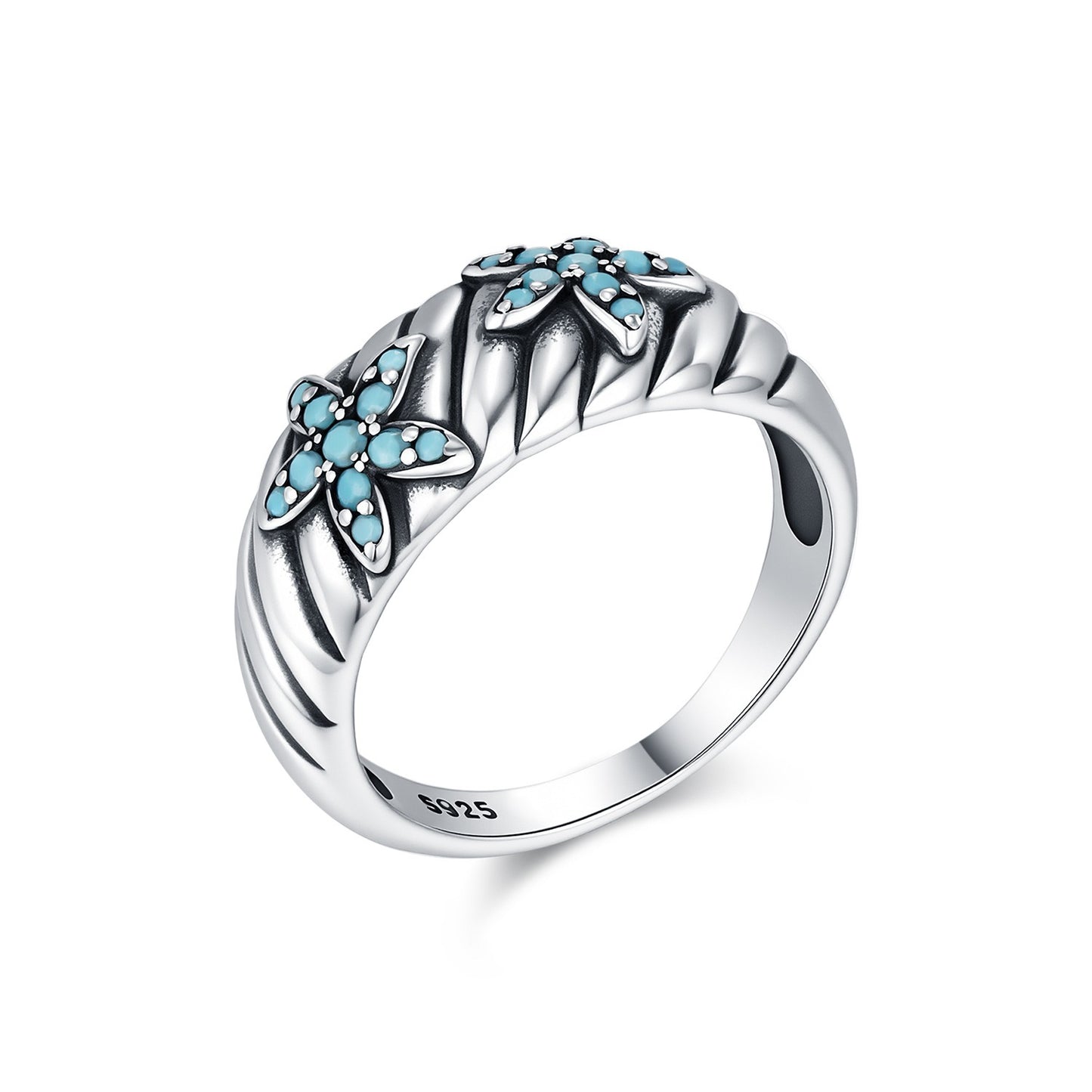 OliyaDesign S925 Sterling Silver Vintage Synthetic Turquoise Starfish Ring