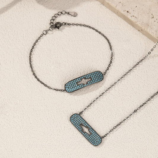 OliyaDesign S925 Vintage Synthetic Turquoise Star Necklace and Bracelet Set