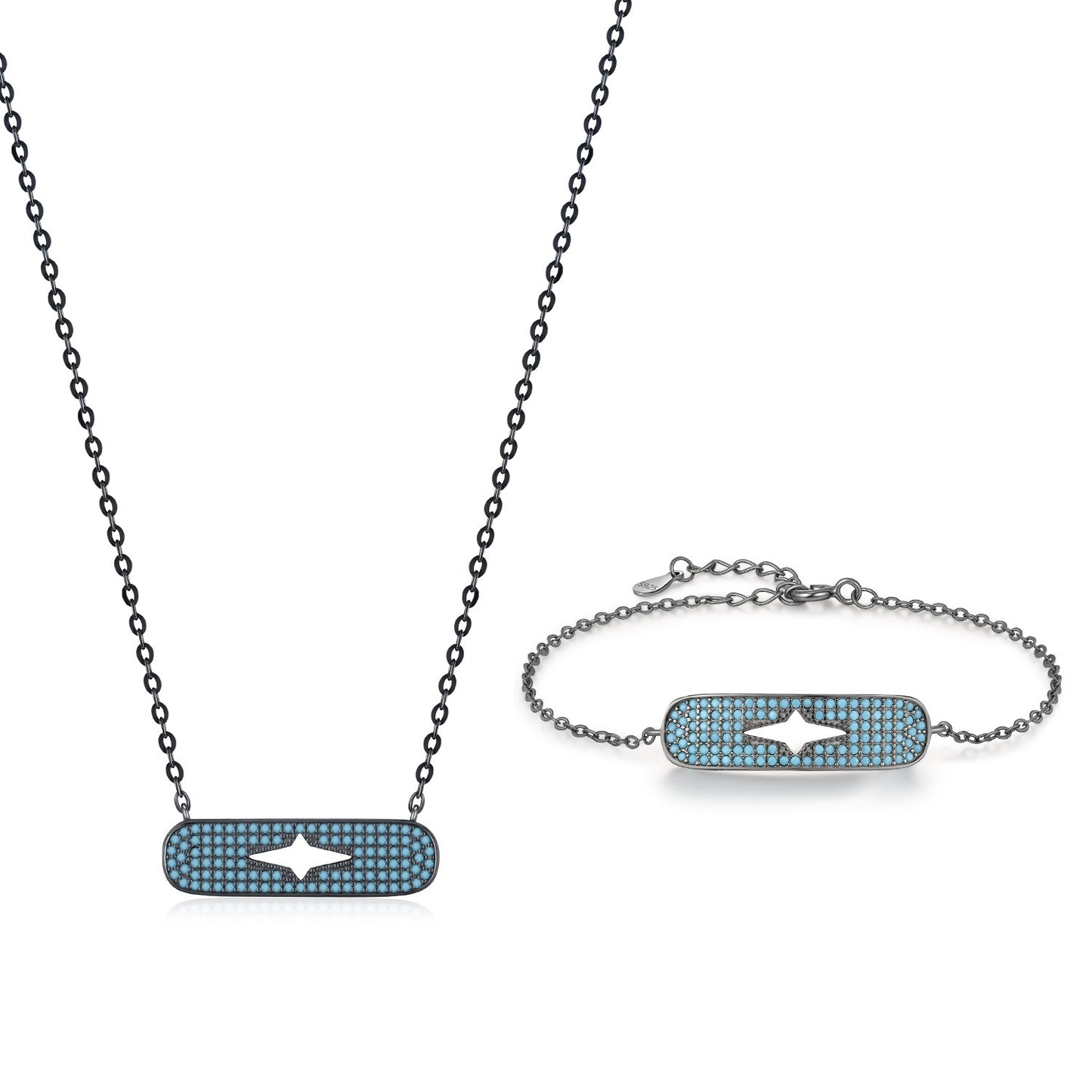 OliyaDesign S925 Vintage Synthetic Turquoise Star Necklace and Bracelet Set