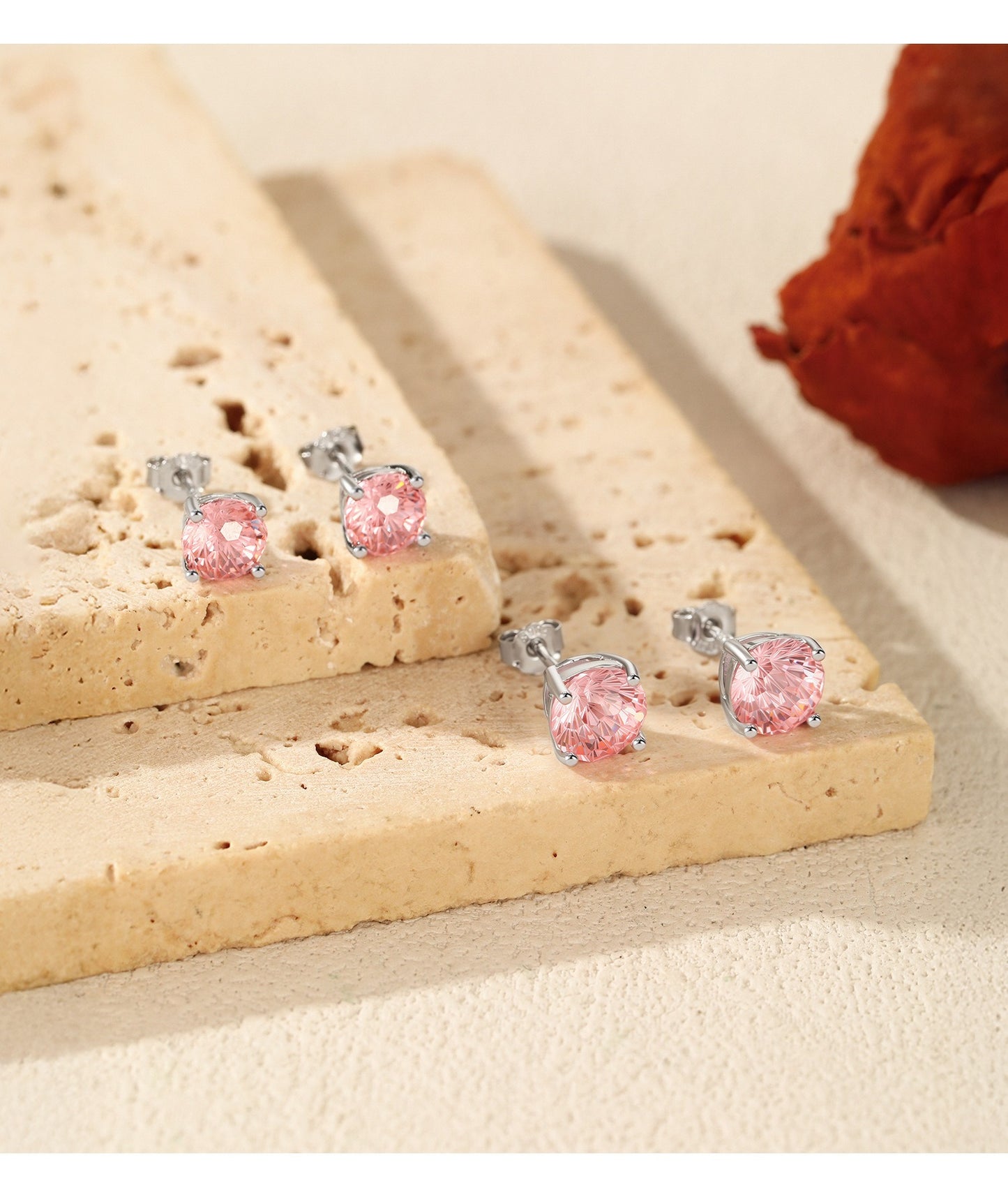 OliyaDesign S925 Sterling Silver Minimalist Style Morgan Pink Firework Cut Diamond Earrings
