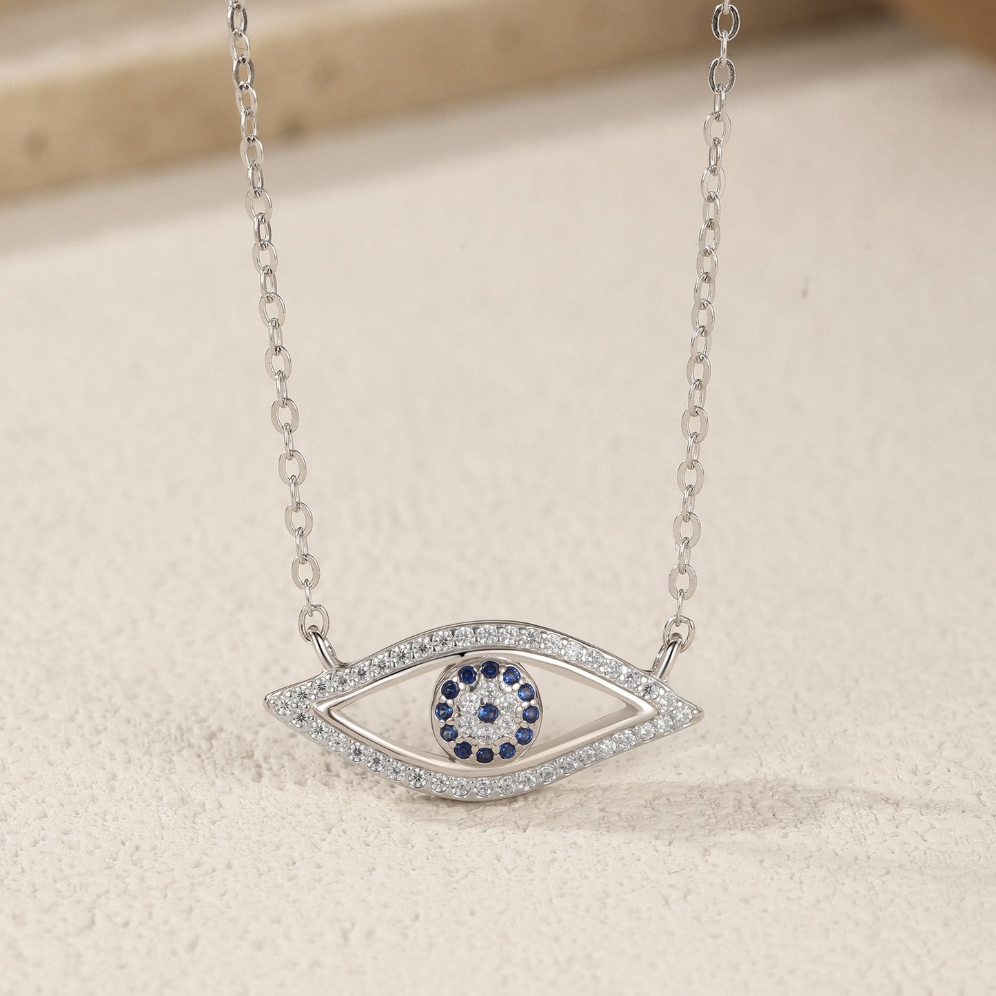 OliyaDesign S925 Sterling Silver Simple and Elegant Openwork Eye Necklace