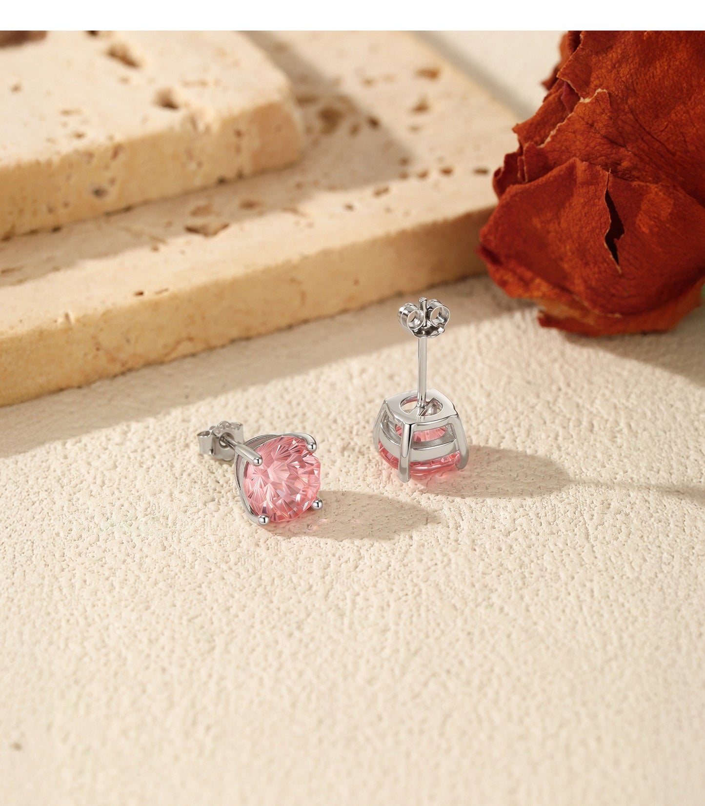OliyaDesign S925 Sterling Silver Minimalist Style Morgan Pink Firework Cut Diamond Earrings