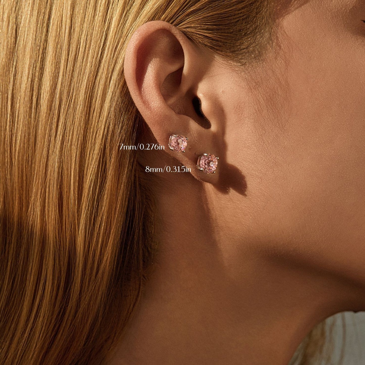 OliyaDesign S925 Sterling Silver Minimalist Style Morgan Pink Firework Cut Diamond Earrings