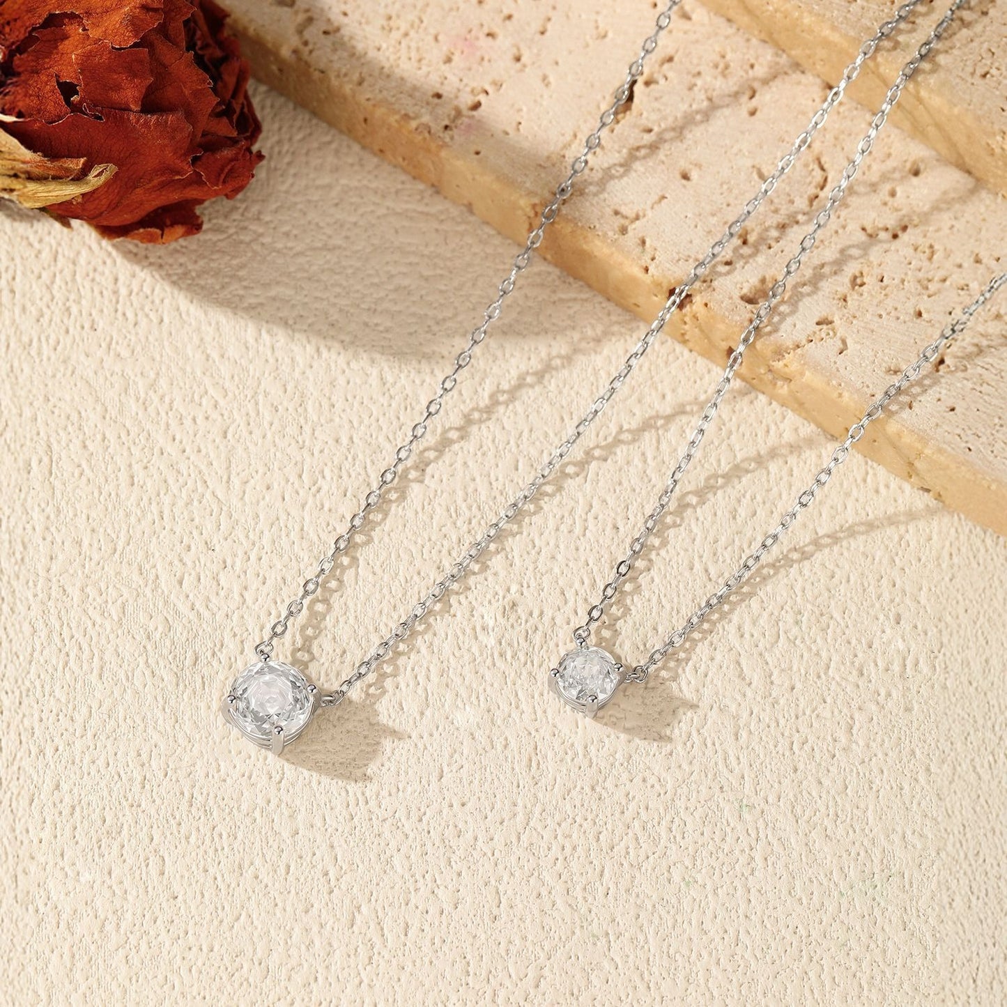 OliyaDesign S925 Sterling Silver Rose-Cut Diamond Necklace