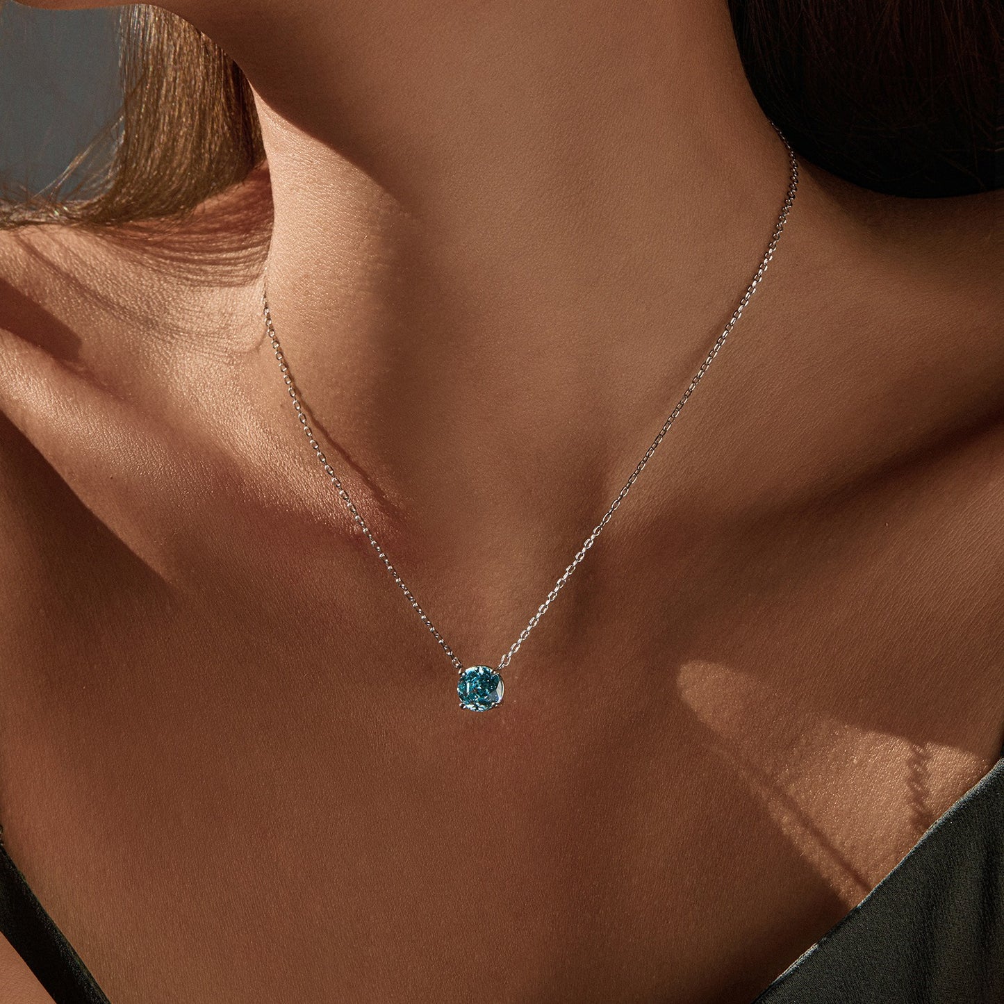 OliyaDesign S925 Sterling Silver Light Sea Blue Rose-Cut Diamond Pendant