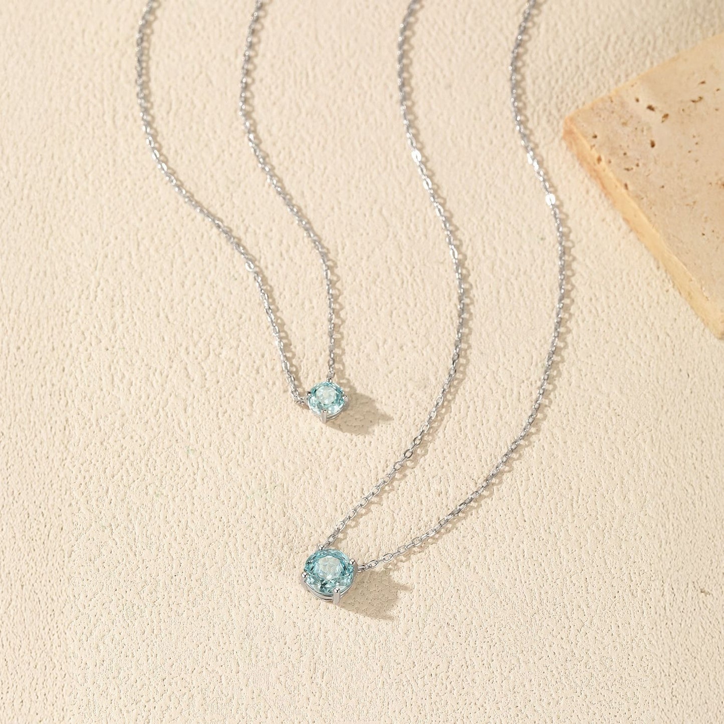 OliyaDesign S925 Sterling Silver Light Sea Blue Rose-Cut Diamond Pendant
