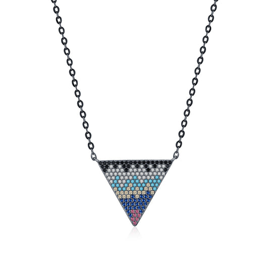 OliyaDesign S925 Sterling Silver Instagram-Style Color-Blocked Inverted Triangle Necklace