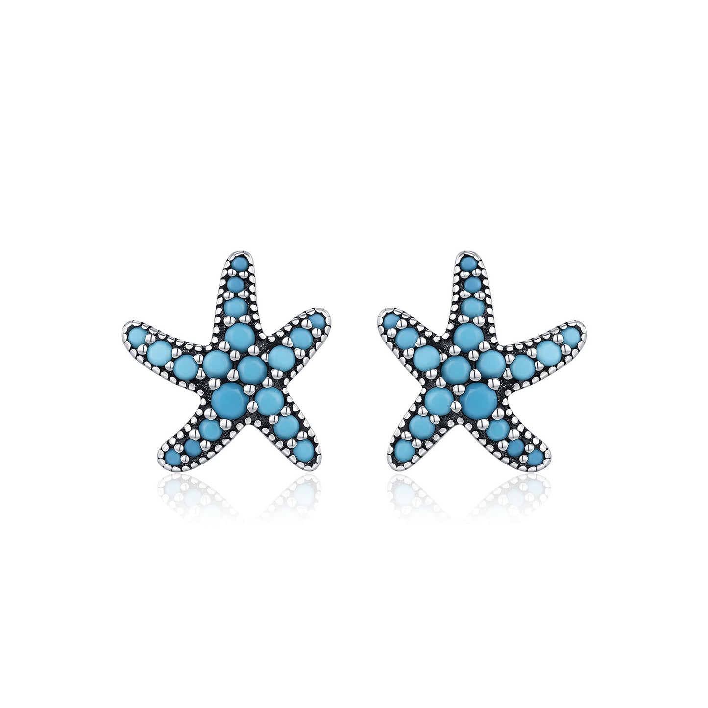 OliyaDesign S925 Sterling Silver Synthetic Turquoise Starfish Earrings