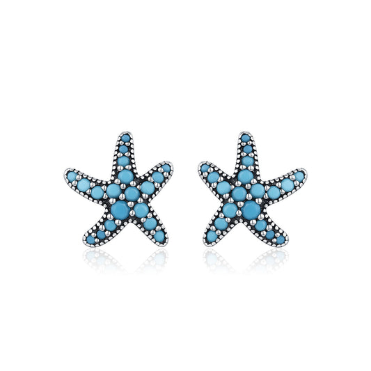 OliyaDesign S925 Sterling Silver Synthetic Turquoise Starfish Earrings