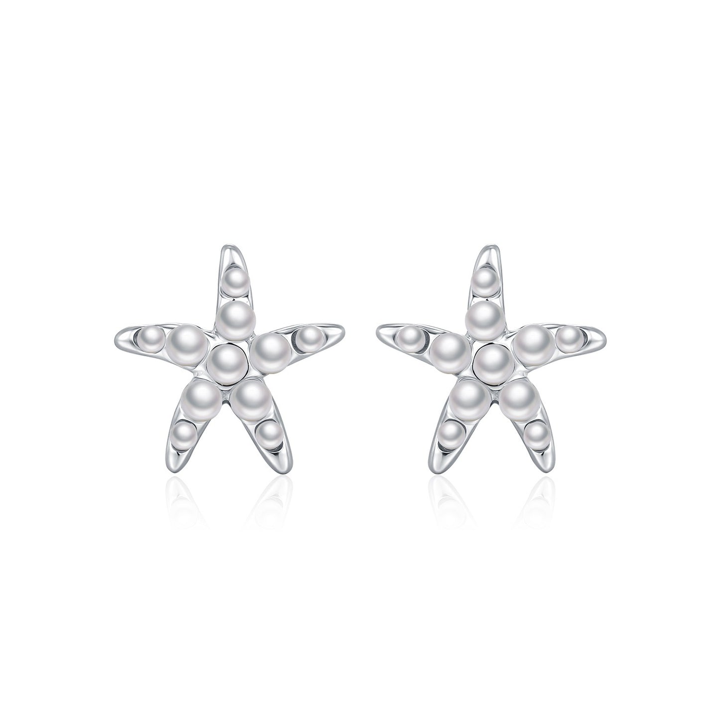 OliyaDesign S925 Sterling Silver Cute Starfish Crystal Pearl Stud Earrings