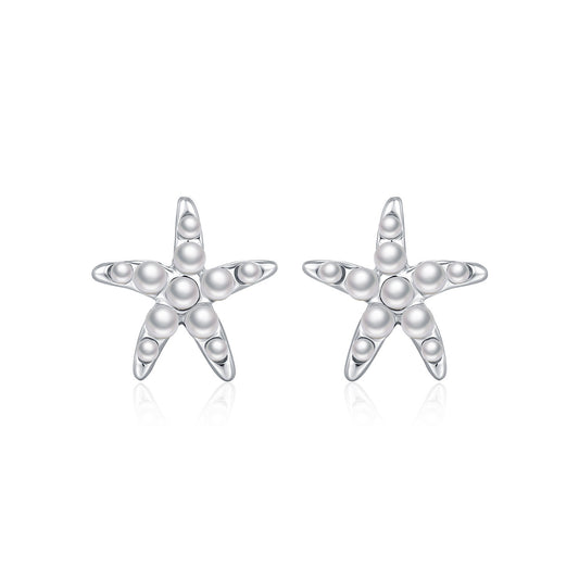 OliyaDesign S925 Sterling Silver Cute Starfish Crystal Pearl Stud Earrings