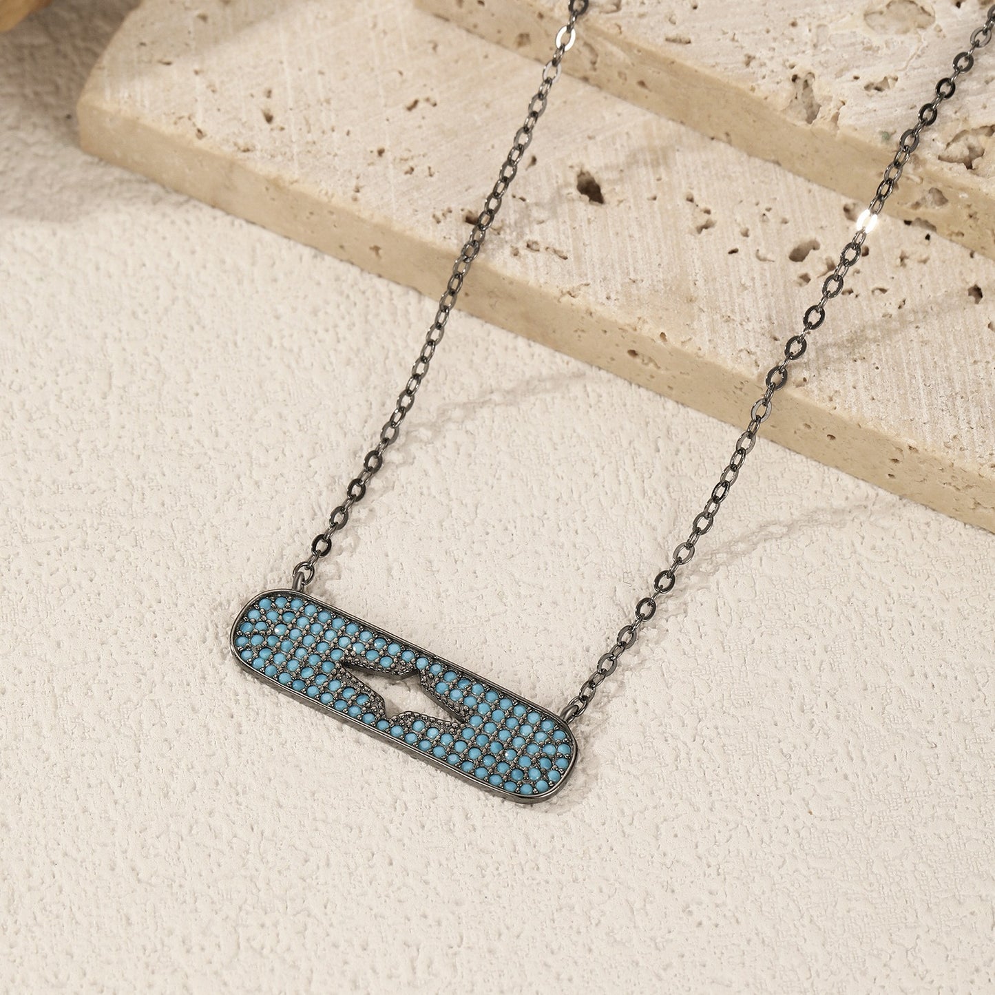 OliyaDesign S925 Sterling Silver Starburst Synthetic Turquoise Necklace
