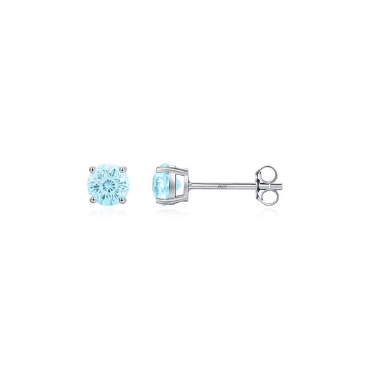 OliyaDesign S925 Sterling Silver Light Sea Blue Firework-Cut Sparkling Diamond Earrings