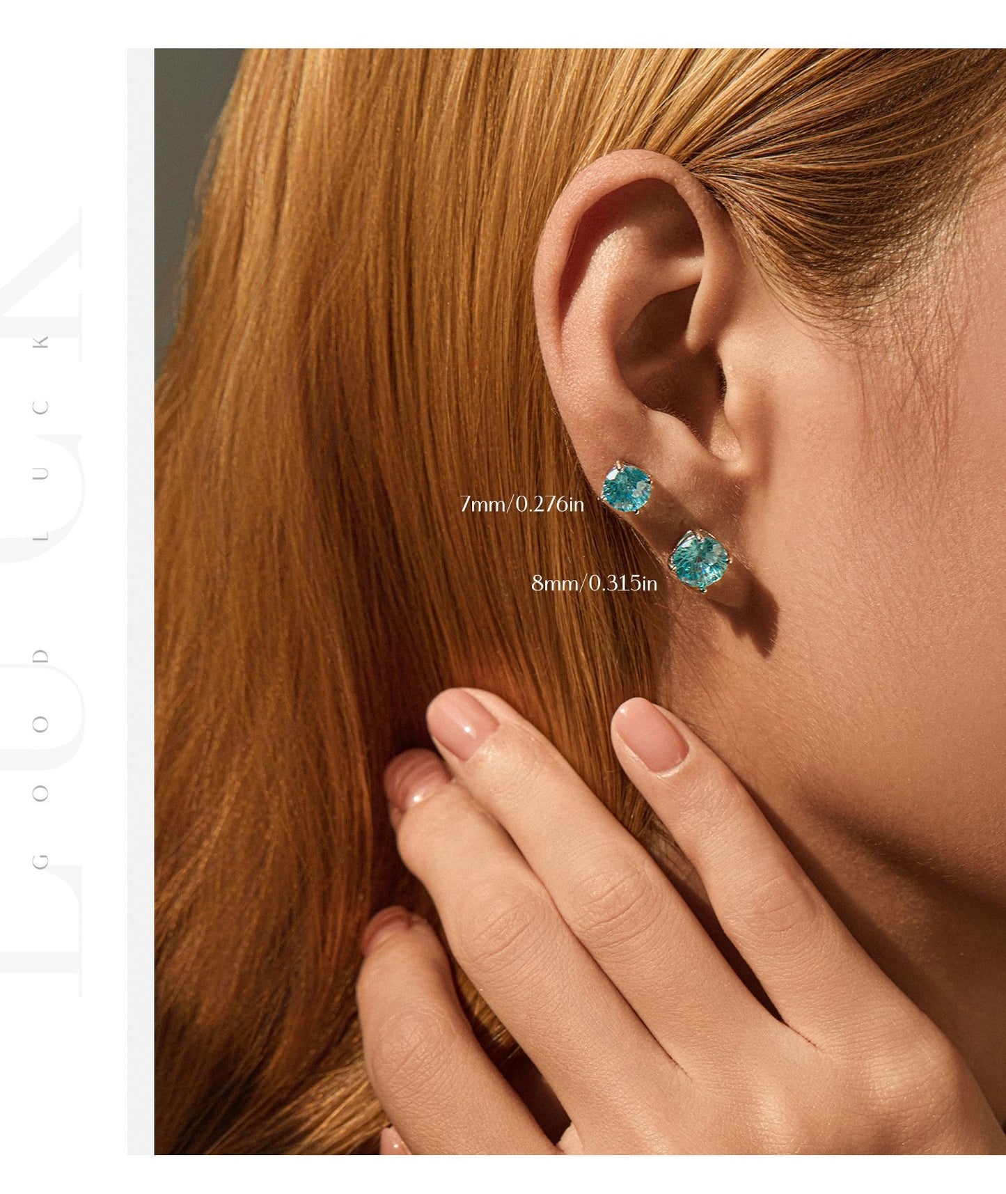 OliyaDesign S925 Sterling Silver Light Sea Blue Firework-Cut Sparkling Diamond Earrings
