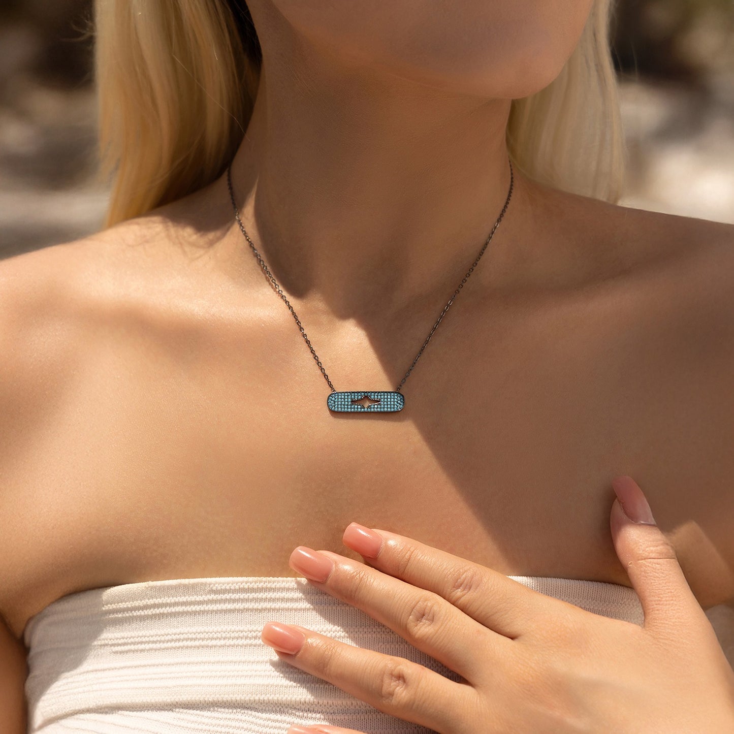 OliyaDesign S925 Sterling Silver Starburst Synthetic Turquoise Necklace