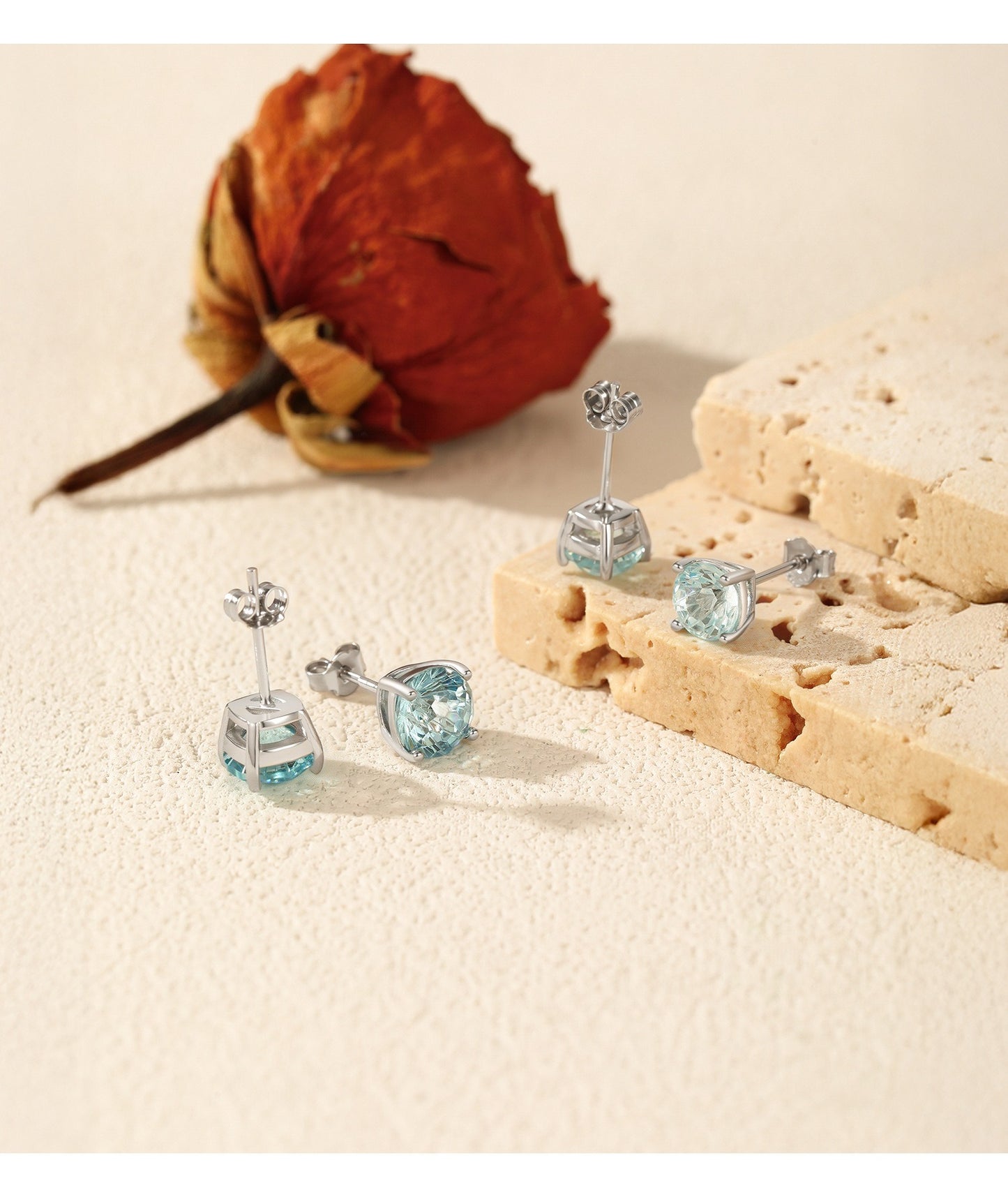 OliyaDesign S925 Sterling Silver Light Sea Blue Firework-Cut Sparkling Diamond Earrings