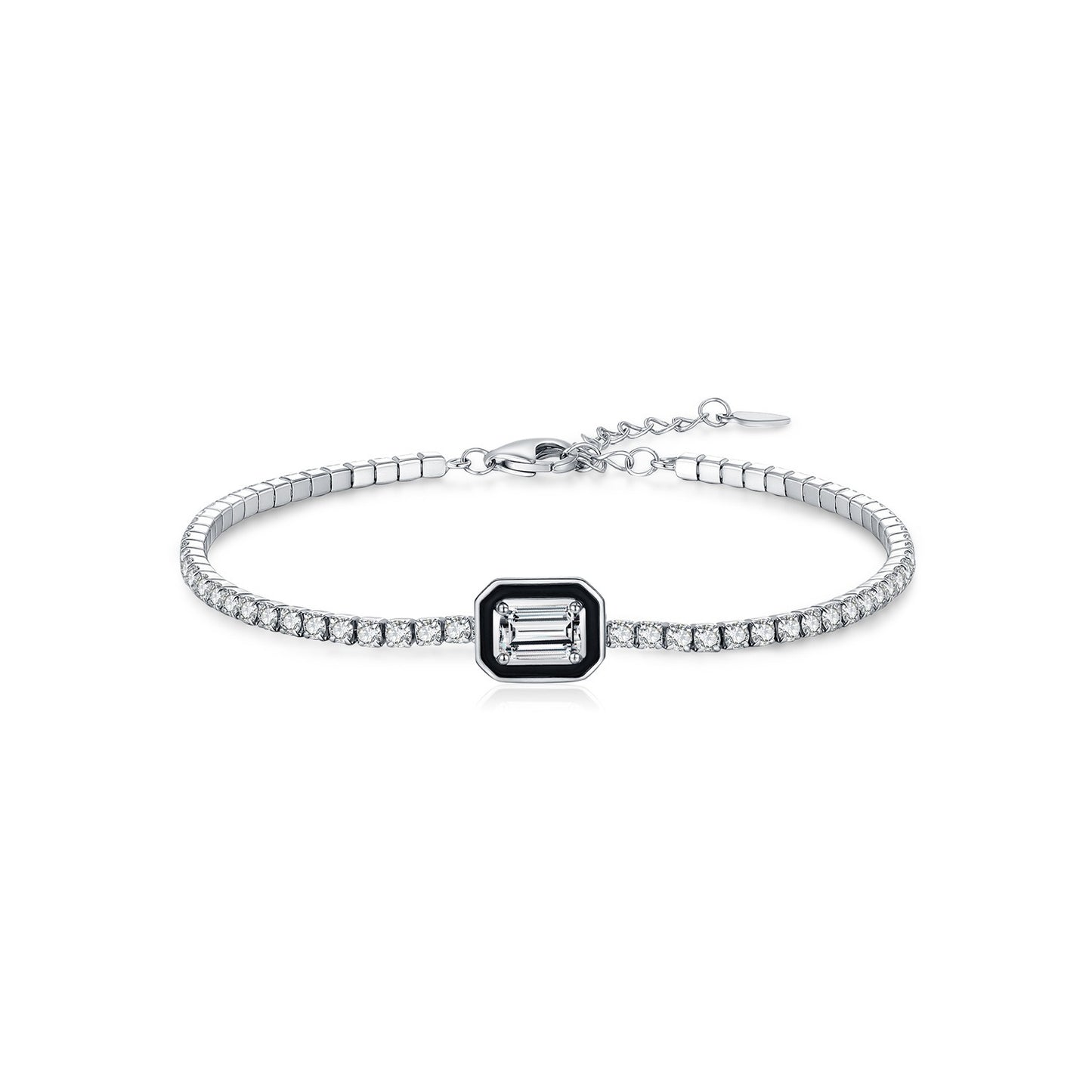 OliyaDesign S925 Sterling Silver Niche Design Black Enamel Bracelet