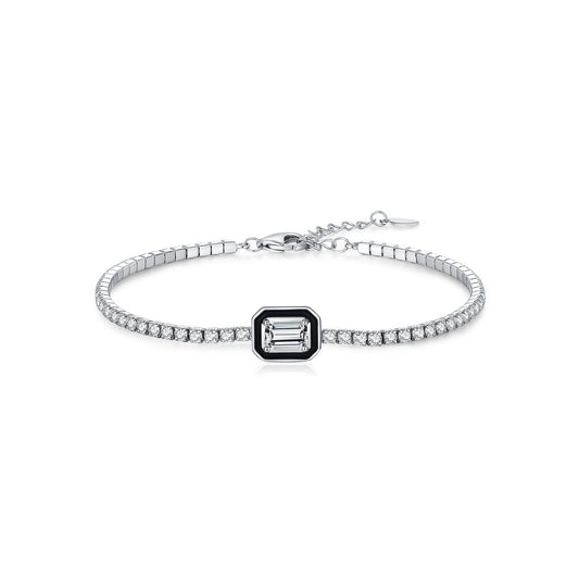 OliyaDesign S925 Sterling Silver Niche Design Black Enamel Bracelet