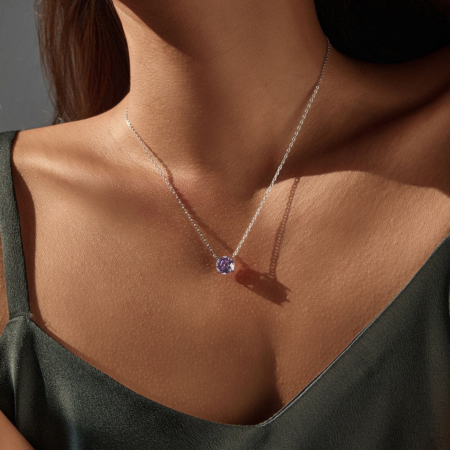 OliyaDesign S925 Sterling Silver Lavender Rose-Cut Diamond Necklace