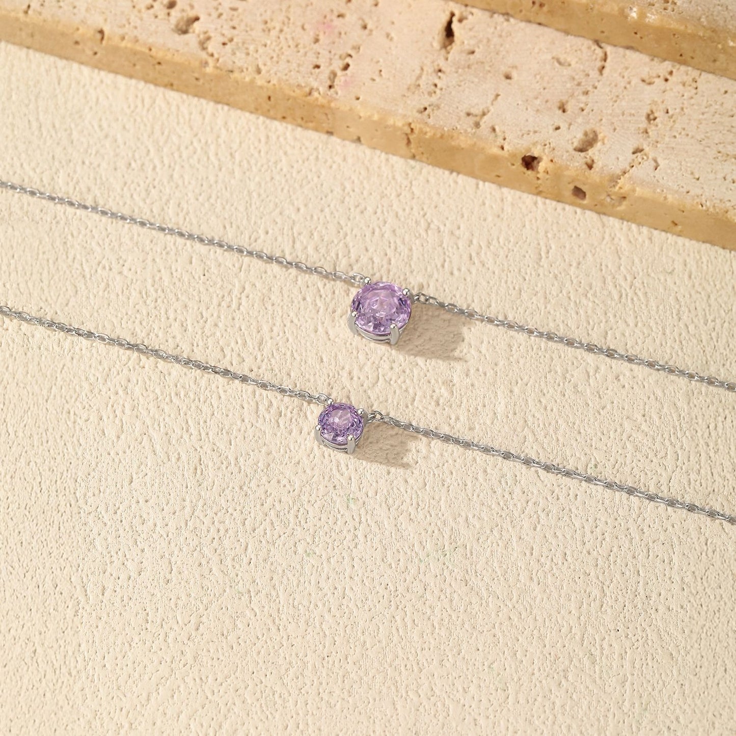 OliyaDesign S925 Sterling Silver Lavender Rose-Cut Diamond Necklace