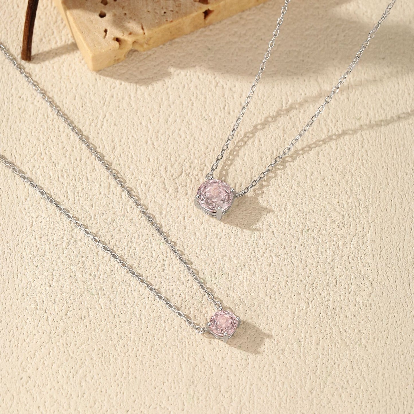 OliyaDesign S925 Sterling Silver Soft Light Pink Rose-Cut Diamond Necklace