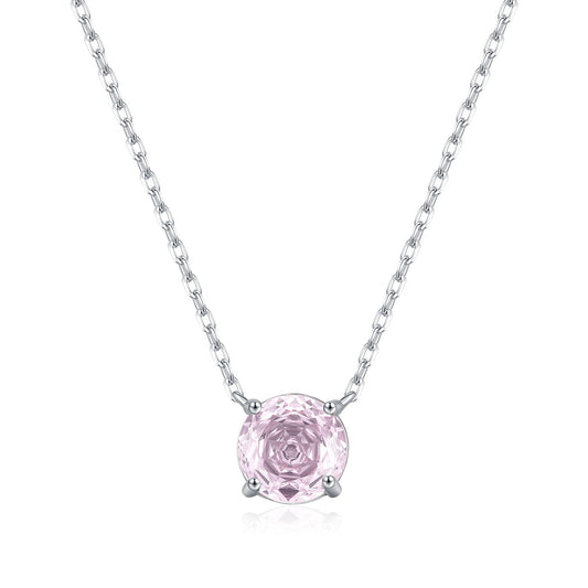 OliyaDesign S925 Sterling Silver Soft Light Pink Rose-Cut Diamond Necklace