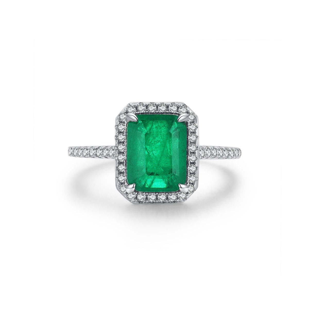 OliyaDesign Certified Lab Grown Emerald Engagement Ring in Silver, Aaaa Quality, Emerald Moissanite Ring - Christmas Gifts for Women