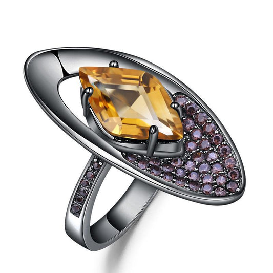 OliyaDesign Vintage Jewelry 925 Silver Ring Set With Natural Colored Gemstones, Including Citrine.