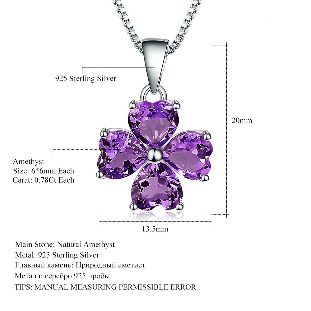 OliyaDesign Heart-Shaped Four-Leaf Clover Design 925 Silver Necklace