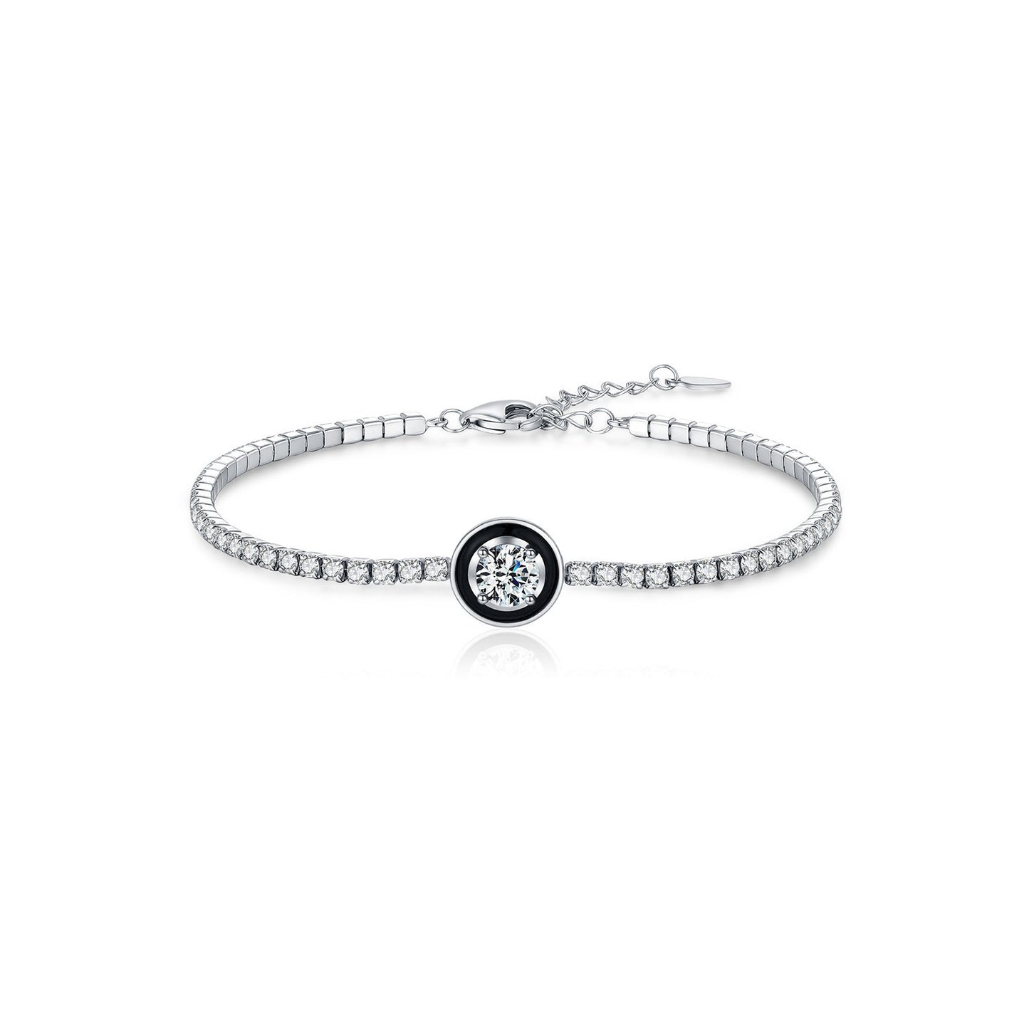 OliyaDesign S925 Sterling Silver Sweet and Cool Style Black Enamel Geometric Bracelet