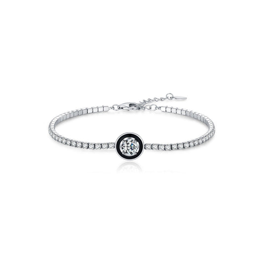 OliyaDesign S925 Sterling Silver Sweet and Cool Style Black Enamel Geometric Bracelet