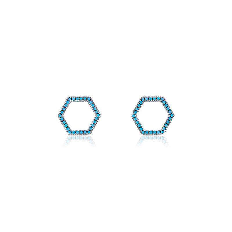 OliyaDesign S925 Sterling Silver High-End Turquoise Stud Earrings