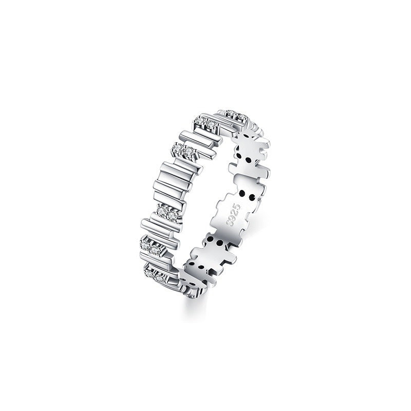 OliyaDesign S925 Sterling Silver Stacked Stripes Luxury Diamond Ring