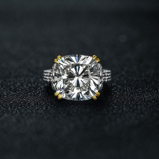 OliyaDesign Simple 14*14 Square 925 Sterling Silver 10-Carat High-Carbon Diamond Women'S Ring