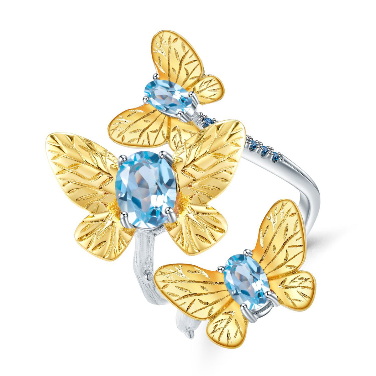 OliyaDesign Natural Butterfly Design 925 Sterling Silver Open Ring With Natural Amethyst