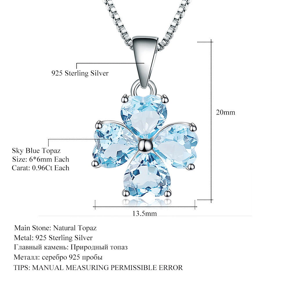 OliyaDesign Heart-Shaped Four-Leaf Clover Design 925 Silver Necklace