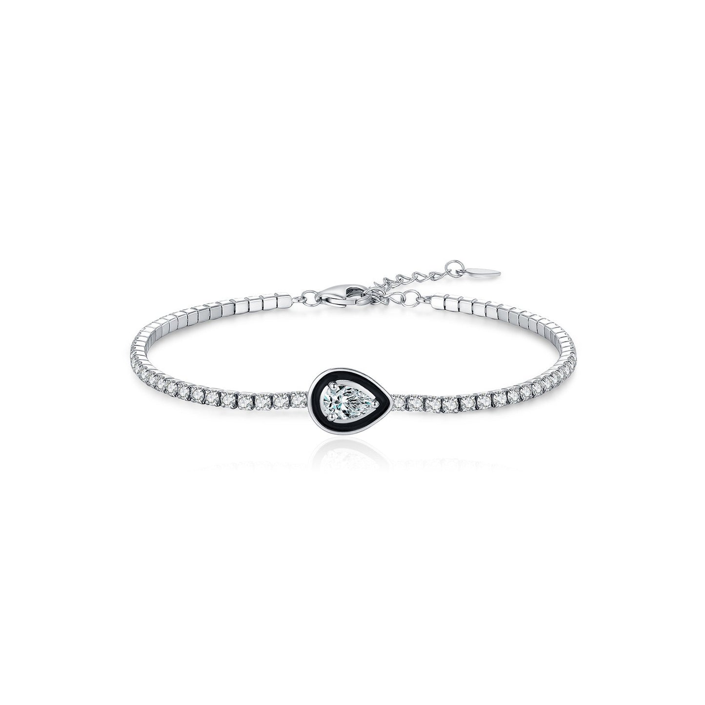 OliyaDesign S925 Sterling Silver Sweet and Cool Style Black Enamel Geometric Bracelet
