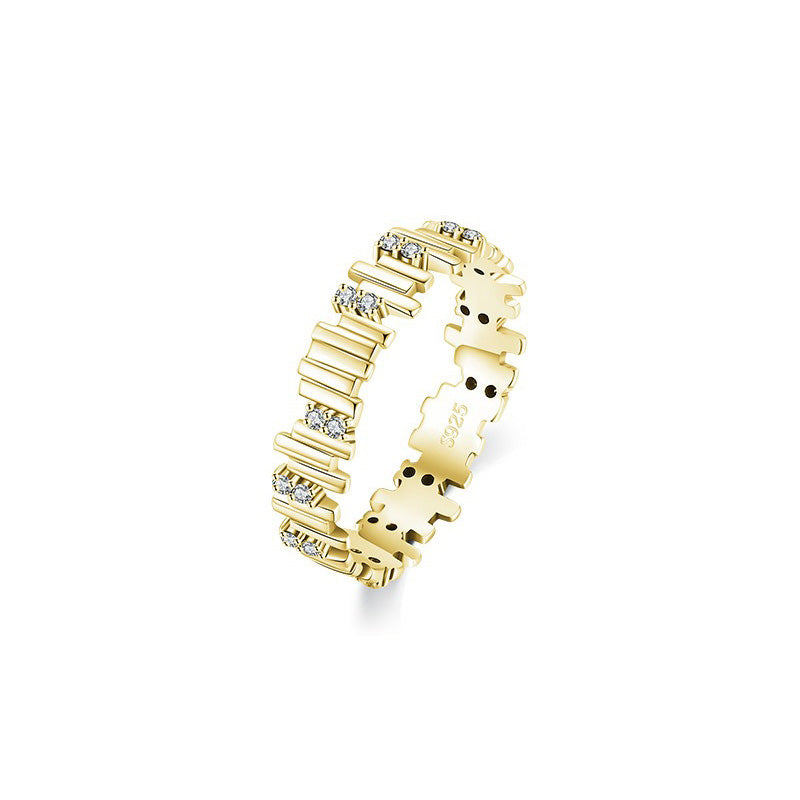 OliyaDesign S925 Sterling Silver Stacked Stripes Luxury Diamond Ring