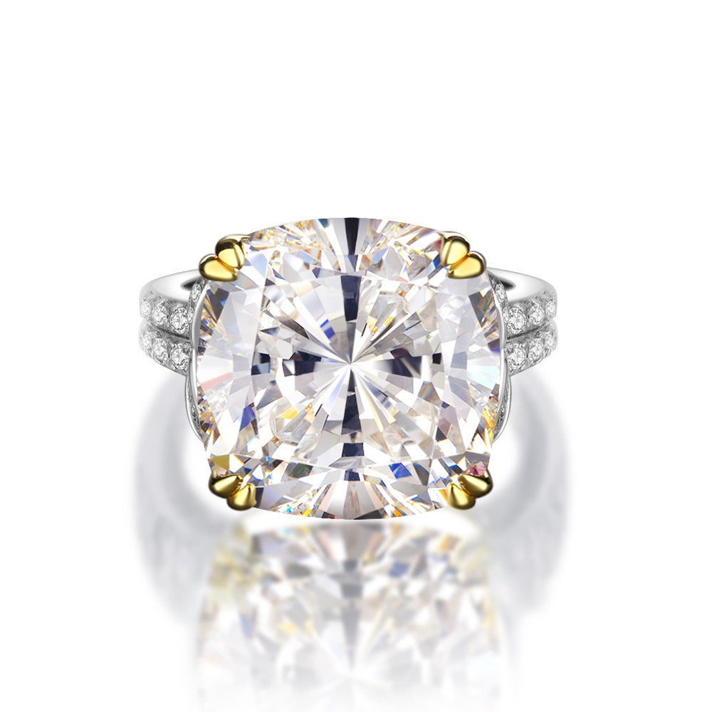 OliyaDesign Simple 14*14 Square 925 Sterling Silver 10-Carat High-Carbon Diamond Women'S Ring