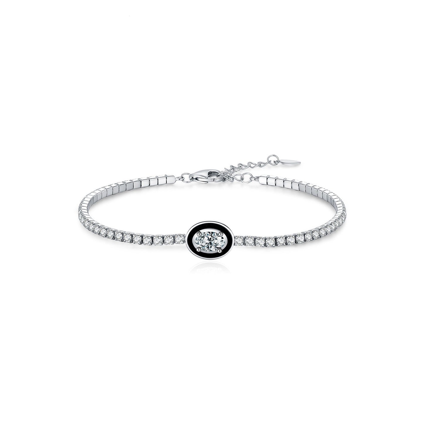 OliyaDesign S925 Sterling Silver Sweet and Cool Style Black Enamel Geometric Bracelet