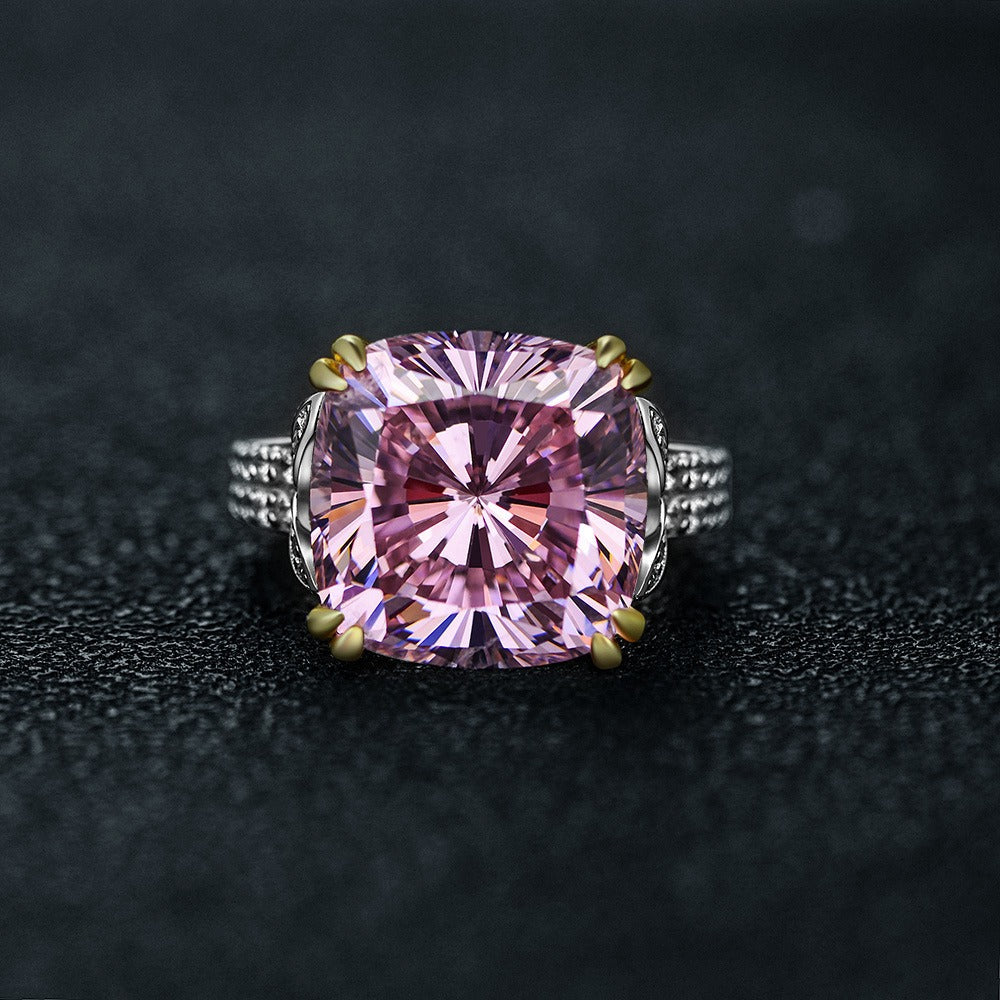 OliyaDesign Simple 14*14 Square 925 Sterling Silver 10-Carat High-Carbon Diamond Women'S Ring