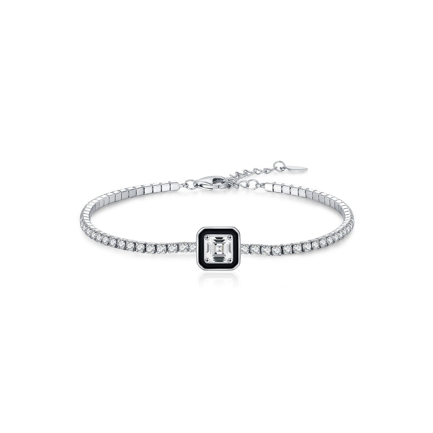 OliyaDesign S925 Sterling Silver Sweet and Cool Style Black Enamel Geometric Bracelet