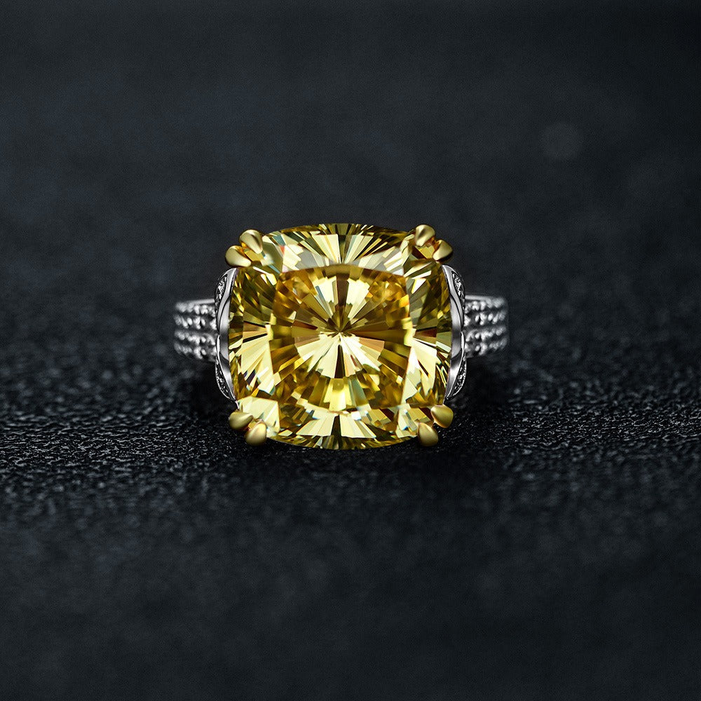OliyaDesign Simple 14*14 Square 925 Sterling Silver 10-Carat High-Carbon Diamond Women'S Ring