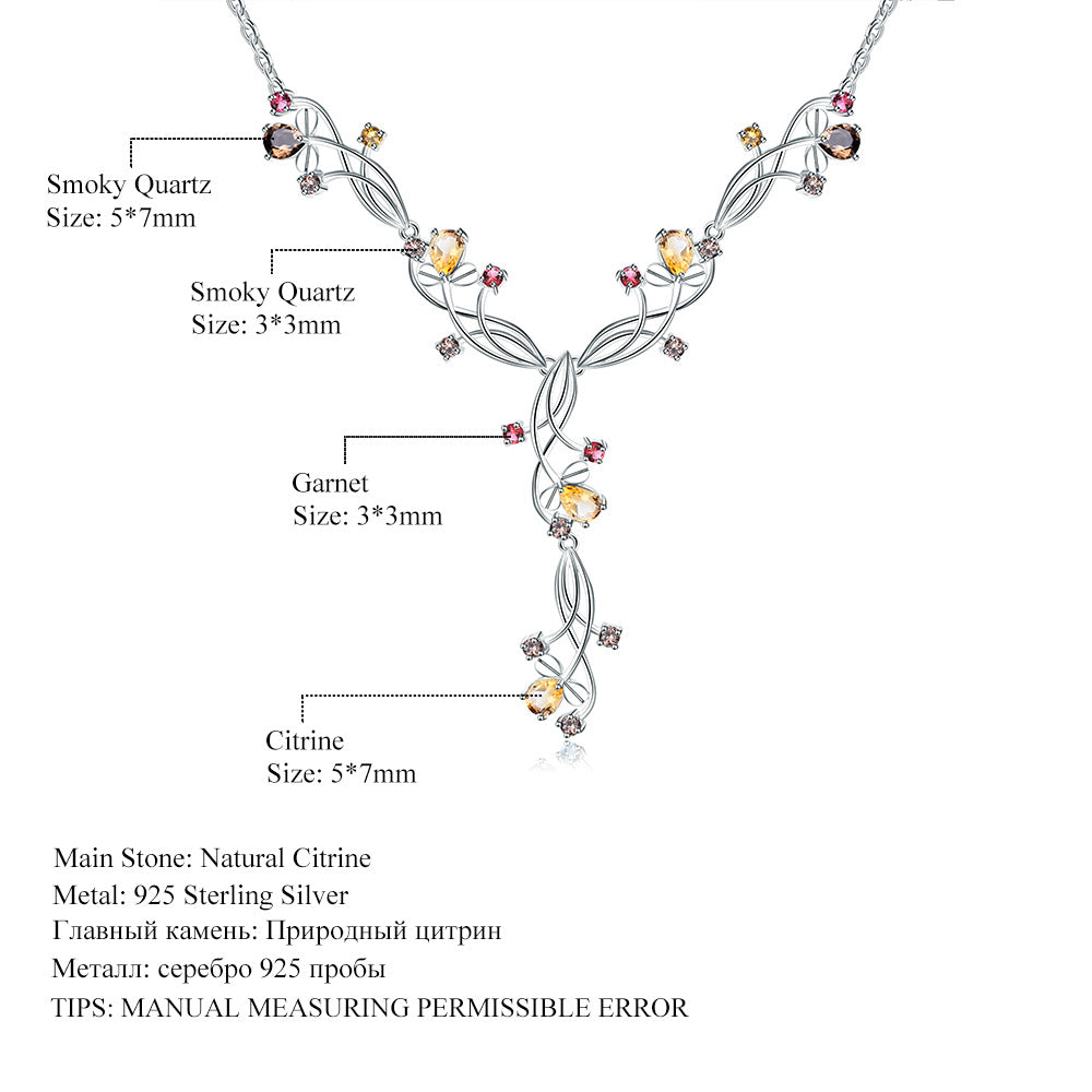 OliyaDesign A 925 Sterling Silver Necklace Inlaid With Natural Amethyst, Perfect For An Elegant Evening Wear.